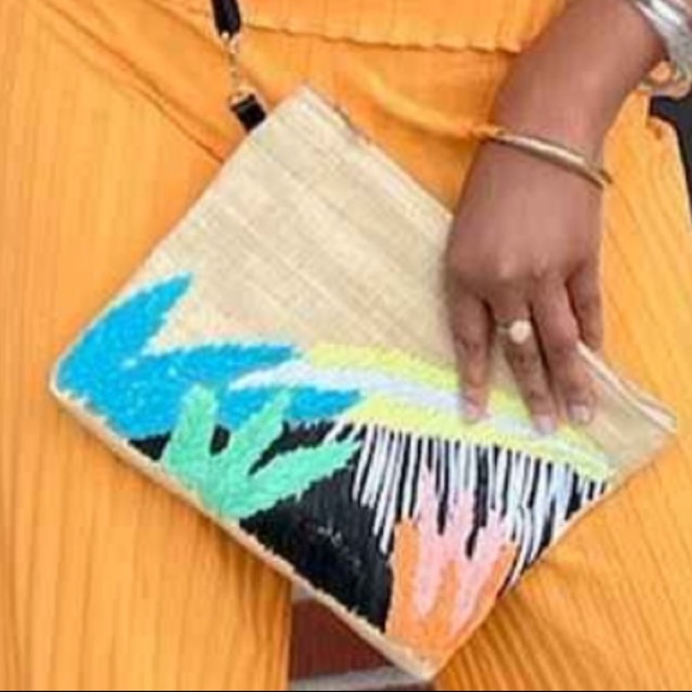 Tabitha Brown Abstract Botanical Embroidered Clutch